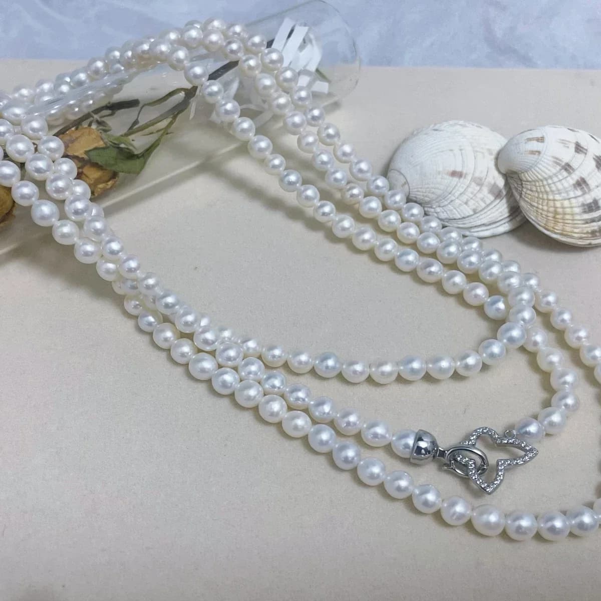 Collana di Perle Bianche Giapponesi Naturali AAAA 5-6mm 120cm