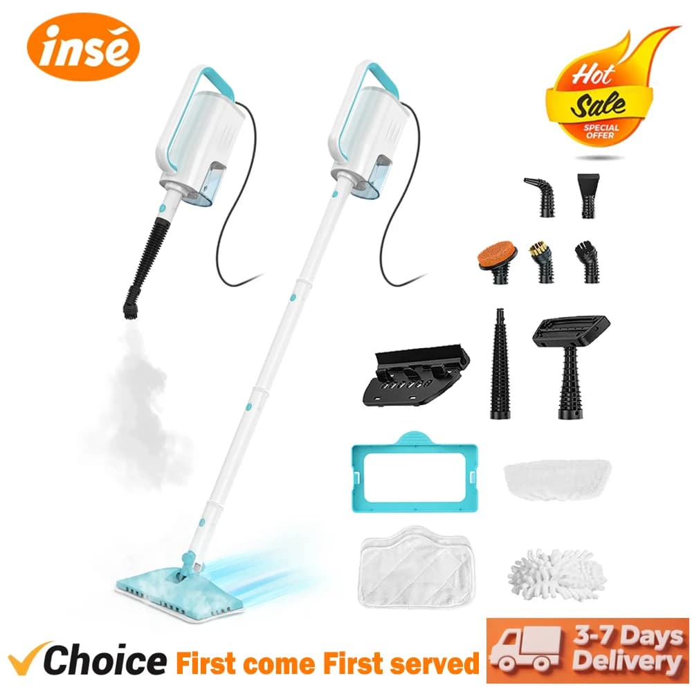 INSE Steam Mop 1200W Potente Lavapavimenti a Vapore con Funzione Scrub, Aspirapolvere a Vapore ad Alta Temperatura, Pulitore a Vapore Staccabile per Pavimenti Duri, Tappeti e Cucina F1