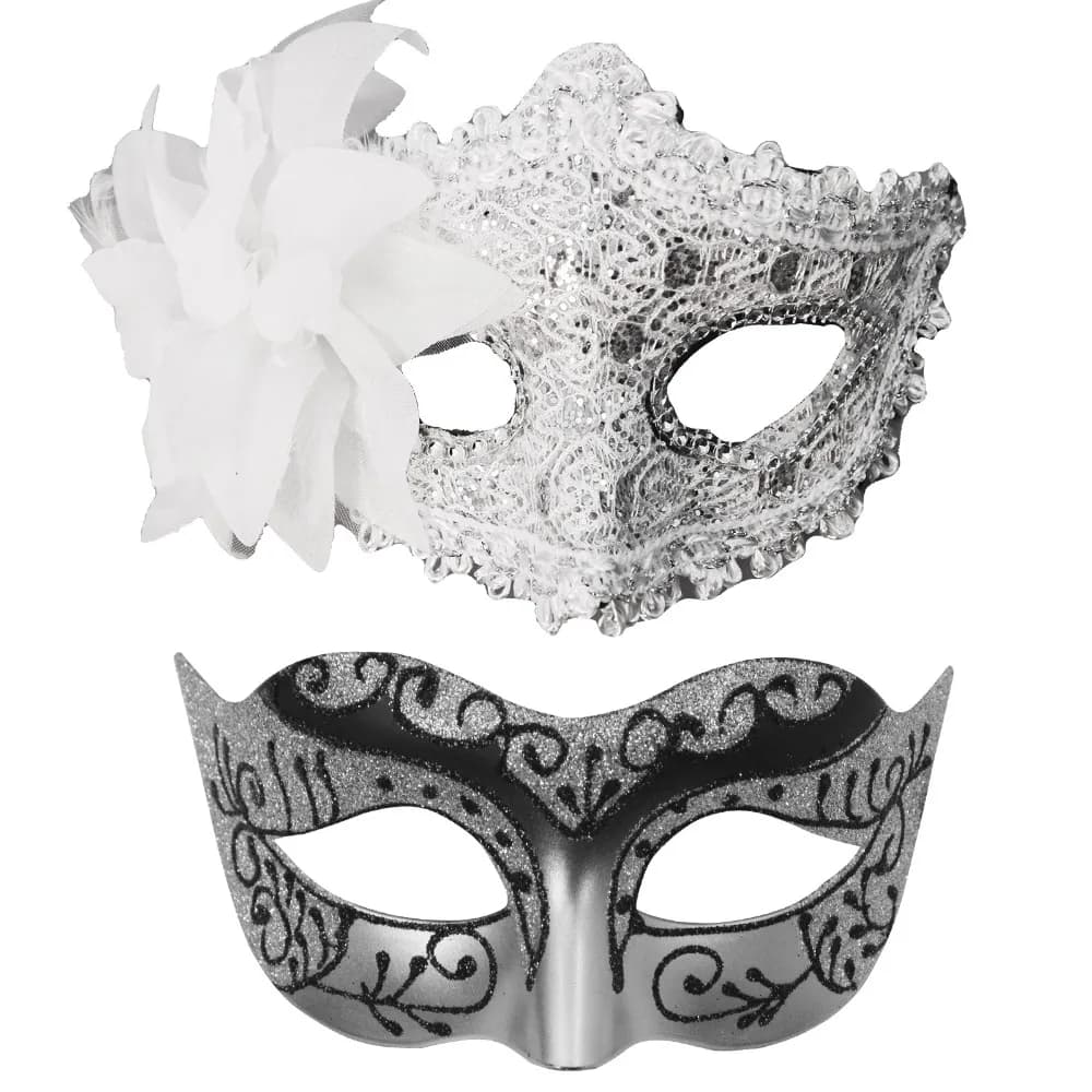 2PCS/set Flower Couple Masks Painted Design Masquerade Prop Masquerade Mask Non-Toxic Material Venice Mask Wedding Decoration