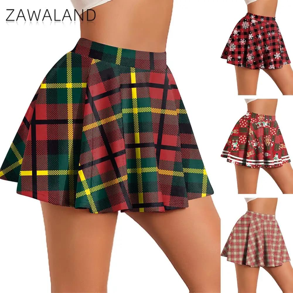 Pleated skirt Christmas costumes sexy cheerleader skirt with vintage red Scottish print Y2K Streetwear Xmas Dress Up