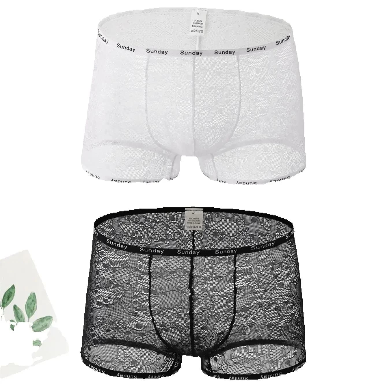 2PCS men's flat underwear with mesh splicing sexy men's underwear solid color knitting low waist comfortable flat underwea