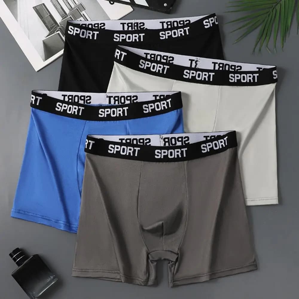 Quick Drying Solid Color Men's Underwear Mid Waist Lingerie Boxer Briefs Breathable Flat Panties Basketball