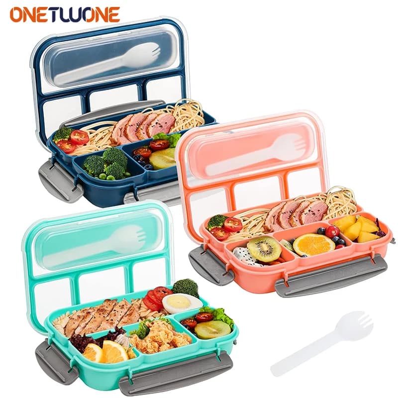 Contenitori per il pranzo Bento Contenitori per la preparazione dei pasti per bambini/bambini/adulti 1300 ml-4 scomparti e forchetta adatti al microonde/lavastoviglie/congelatore