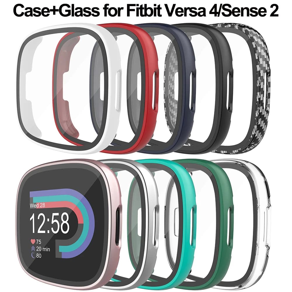 Case + Glass for Fitbit Versa 4 PC Full Cover Screen Protector for Fitbit Sense 2 Versa 4 Protective Case Accessories Smartwatch