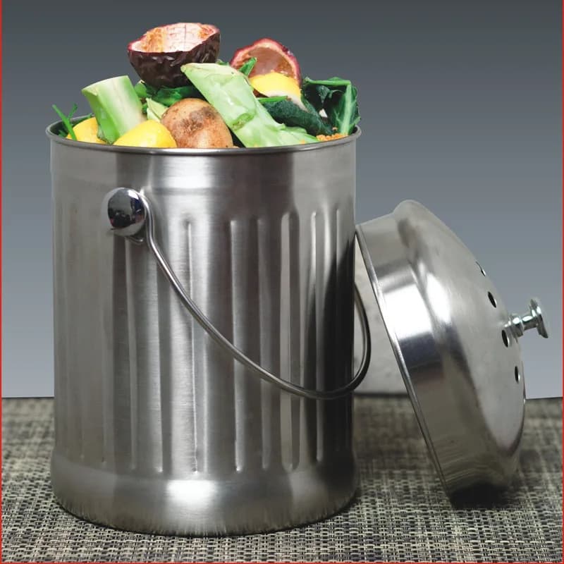 Contenitore per Compostaggio da 5L, Bidone per Residui Vegetali e Scarti Domestici, Durevole in Acciaio Inox, con Filtro a Carbone Attivo per Rifiuti da Cucina