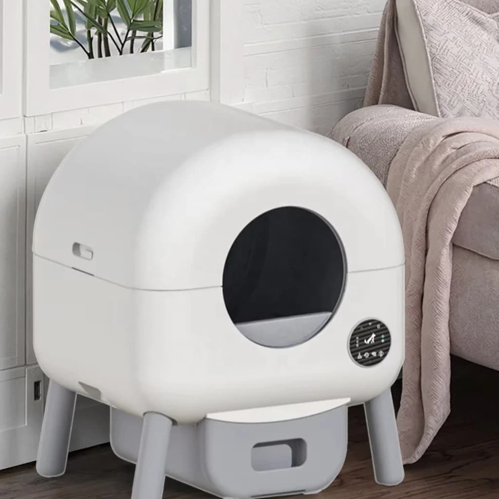 Lussuosa toilette intelligente per gatti di grandi dimensioni, autopulente, con luce ambientale.