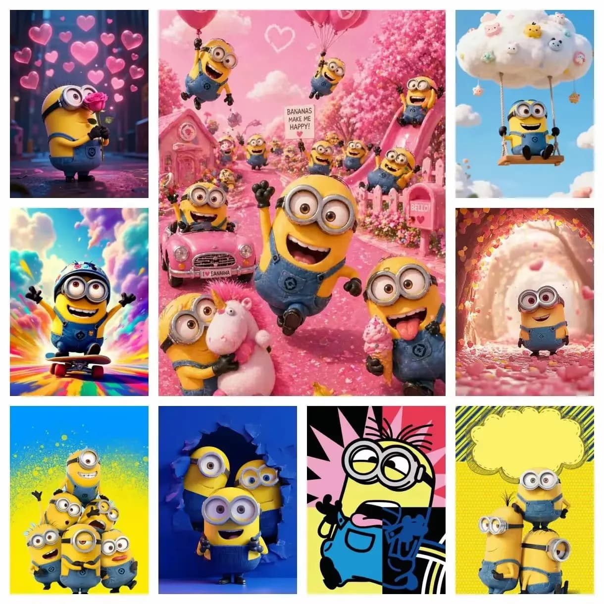 New Cartoon Cute-M-Minions 5D DIY Full Round Diamond Painting Home Living Room Bedroom Aesthetic Decoration Gift