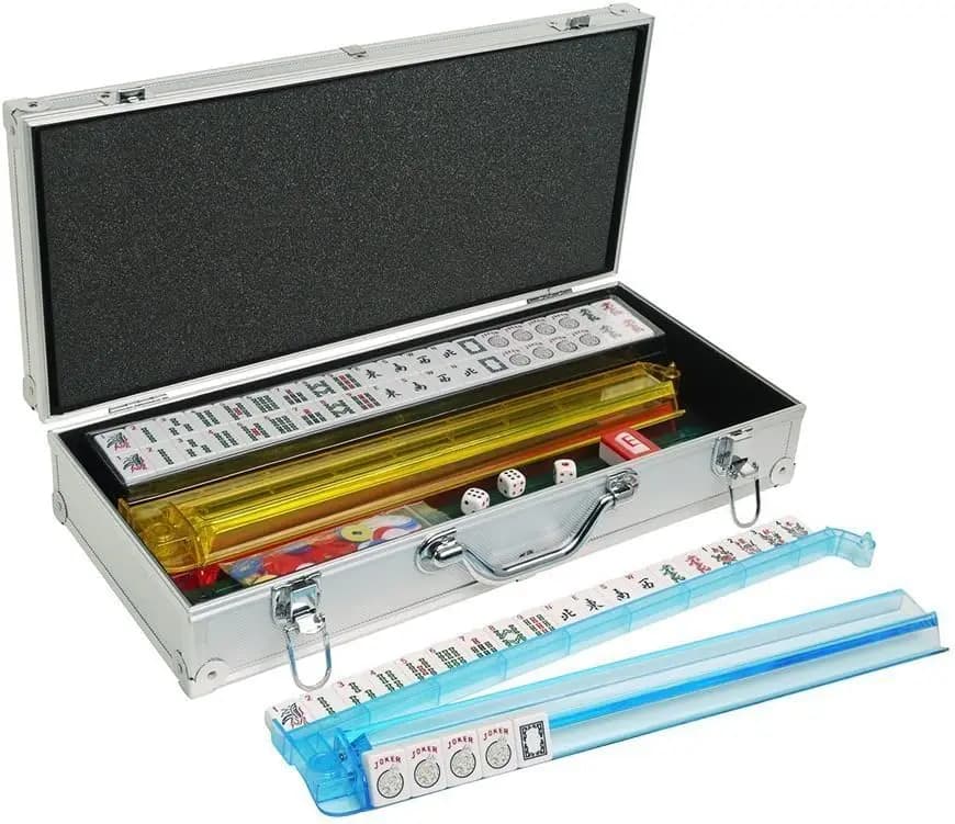 Set Mahjong Americano con 166 Tessere Bianche in Valigetta di Alluminio Argento, Gioco Classico Mah Jongg