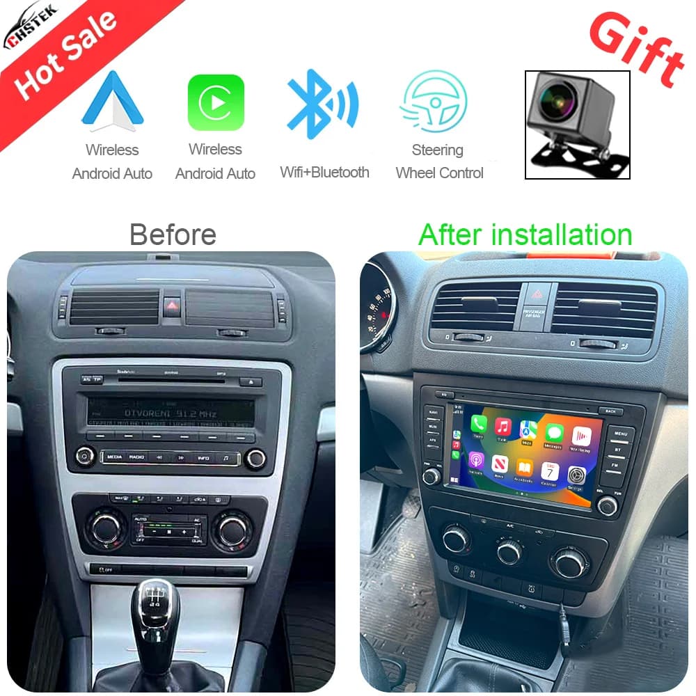 CHSTEK Android Car Radio For Skoda Octavia 2 A5 Mk2 2004 2005-2014 Stereo Carplay Navigation WIFI GPS BT Multimedia Vedio Player