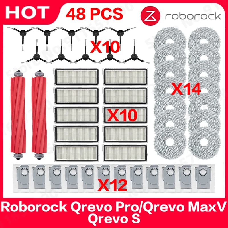 Parti di Ricambio per Robot Aspirapolvere Roborock Qrevo Pro/Qrevo MaxV/Qrevo S: Spazzole Principali e Laterali, Panni per Mocio, Filtri HEPA, Sacchetti Raccoglipolvere, Accessori