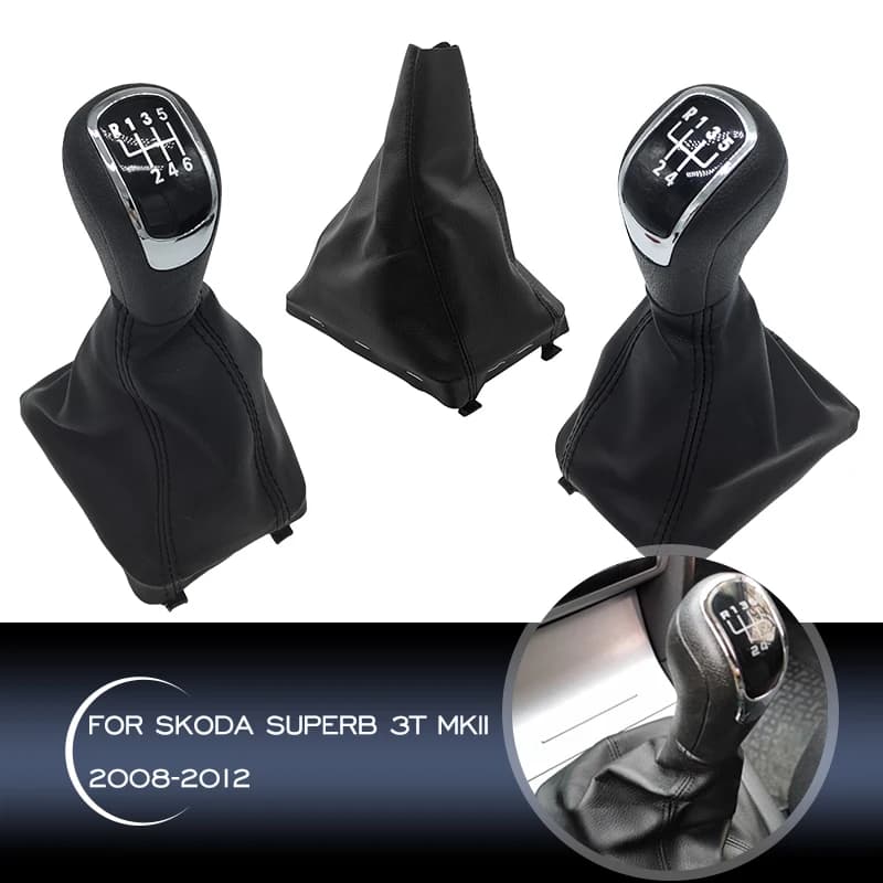 Per Skoda Superb 3T MKII 2008 2009 2010 2011 2012 Auto Pomello Del Cambio Leva Shifter Ghetta Boot Caso Della Copertura 5/6 Velocità Car Styling