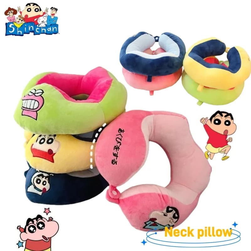 Crayon Shin-chan cartone animato carino cuscino da viaggio portatile a forma di U cuscino per il collo cuscino da viaggio per pisolino da ufficio regalo per gli amici per le vacanze