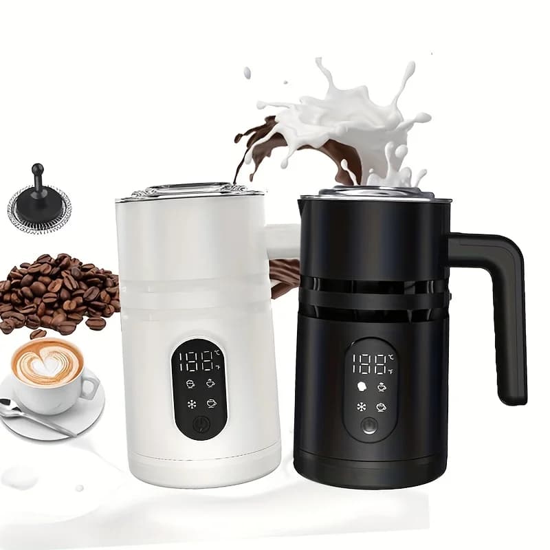Montalatte Elettrico 5-in-1 con Display della Temperatura, in Acciaio Inox, Schiumatore e Riscaldatore per Caffè, Cappuccino, Latte