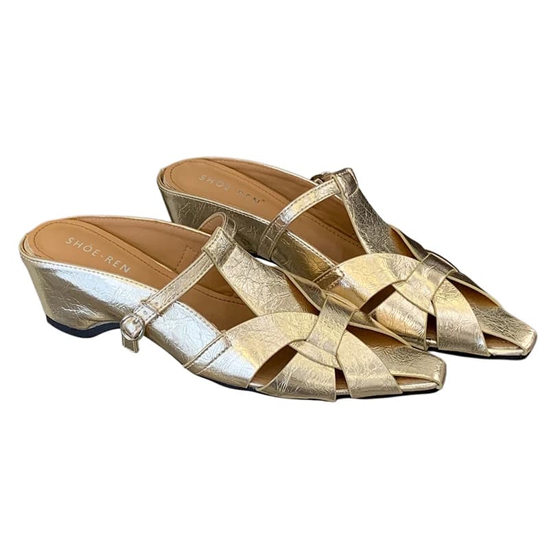 Low Heels Wedge Sandals Black Shoes For Woman 2026 Belt Weaving Close Toe Ladies Slippers Comfort Block Heeled Summer Sandals