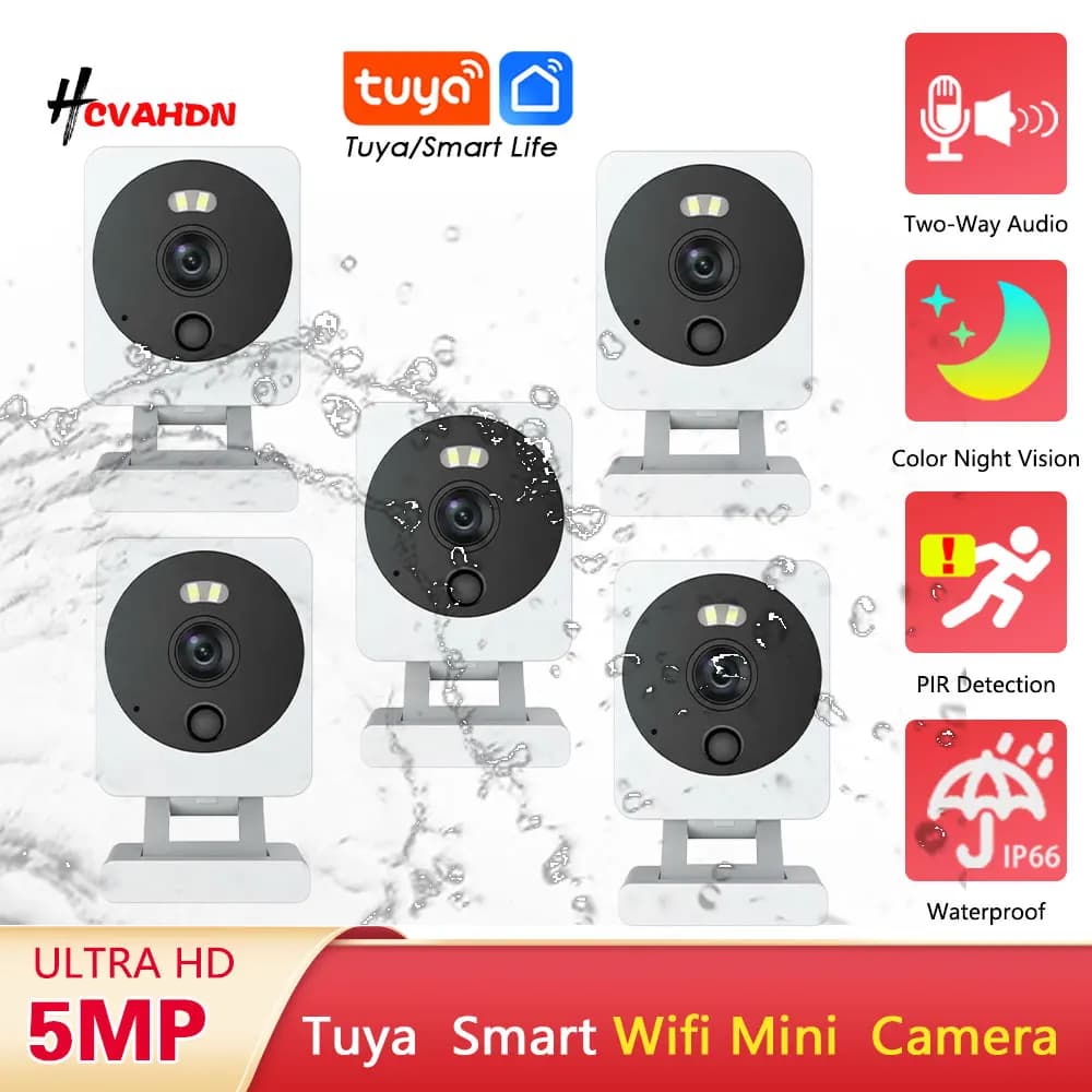 5MP Tuya Wifi Sistema di telecamere di sicurezza IP Mini telecamera di sorveglianza CCTV wireless impermeabile esterna Audio a 2 vie Baby Monitor Cam
