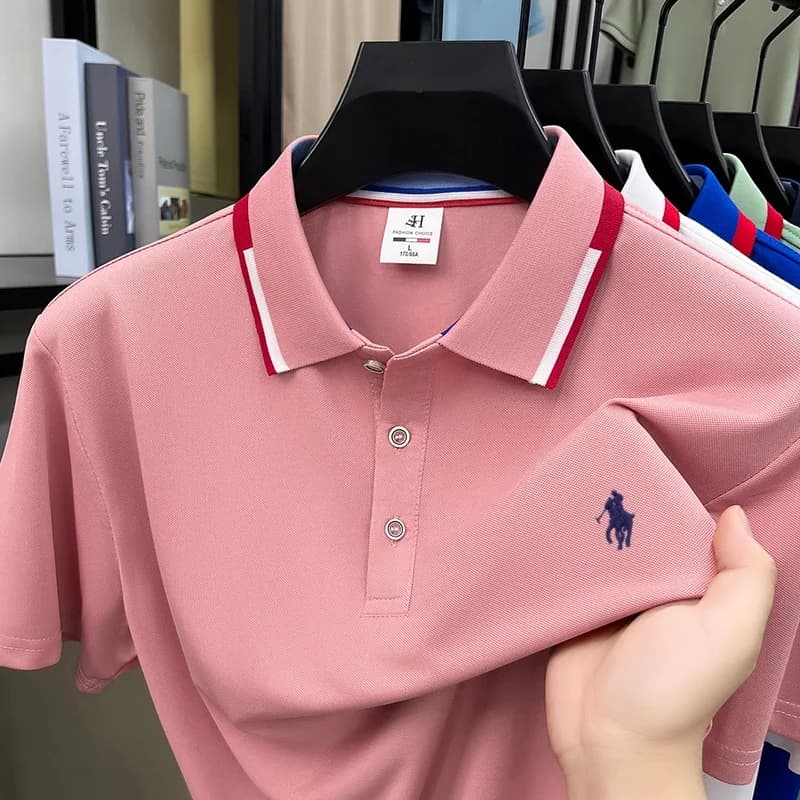 Ice Silk Breathable Men's Summer Quick-dry Cooling Embroidered Polo Shirt Comfy Texture Short Sleeve Business Leisure Golf Tee