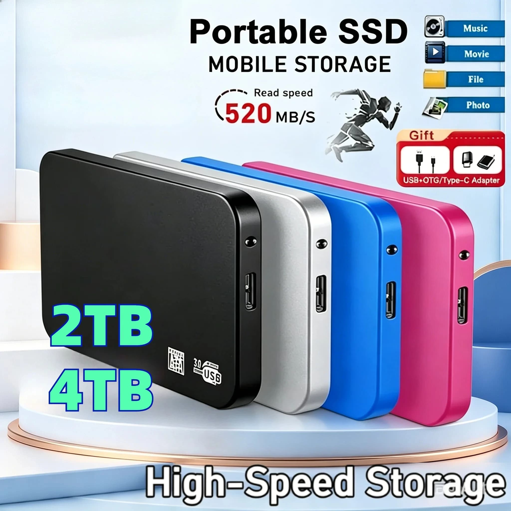 High-speed SSD 128TB USB 3.0 Enclosure Mobile Hard Drive Cases for SSD External Storage HDD Box With USB3.0 Cable ABS
