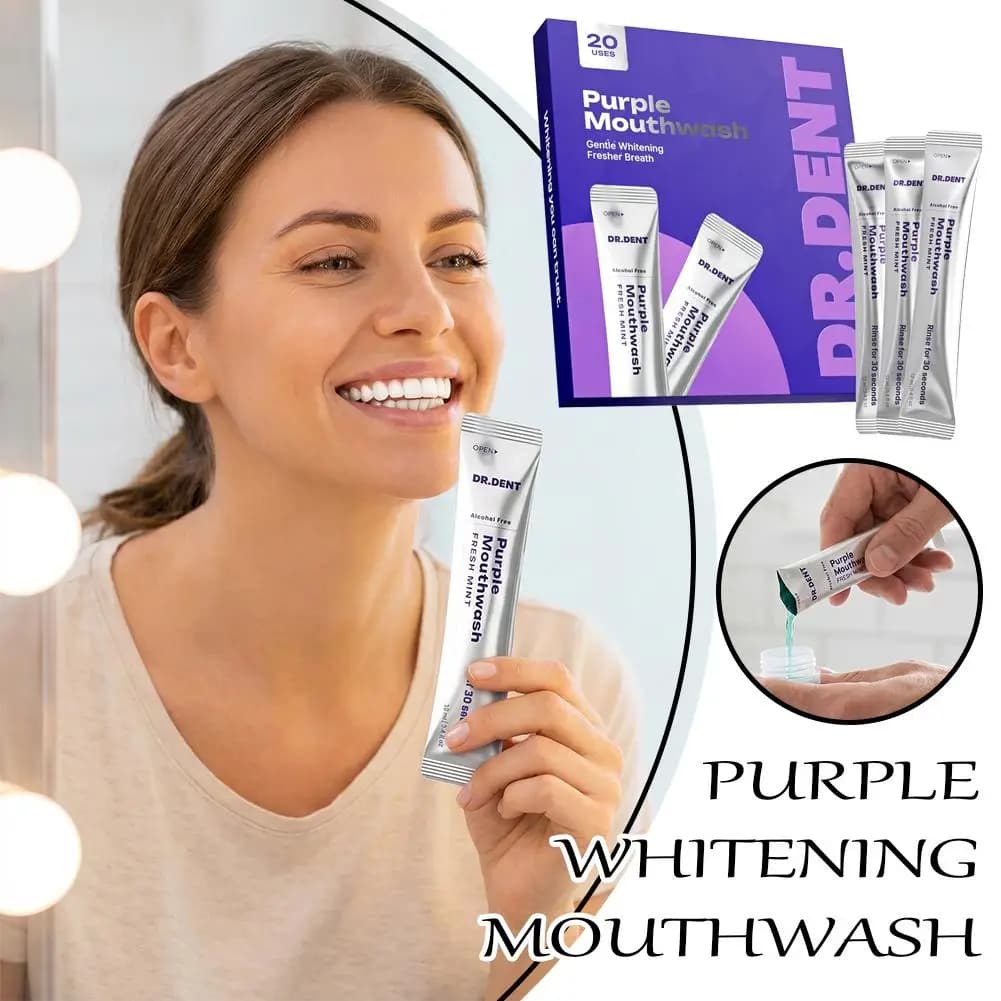 DR.DENT Collutory Purple 20pz Delicate Tooth Whitening for Denti Menta Fresh Alcohol Free Travel Envelopes