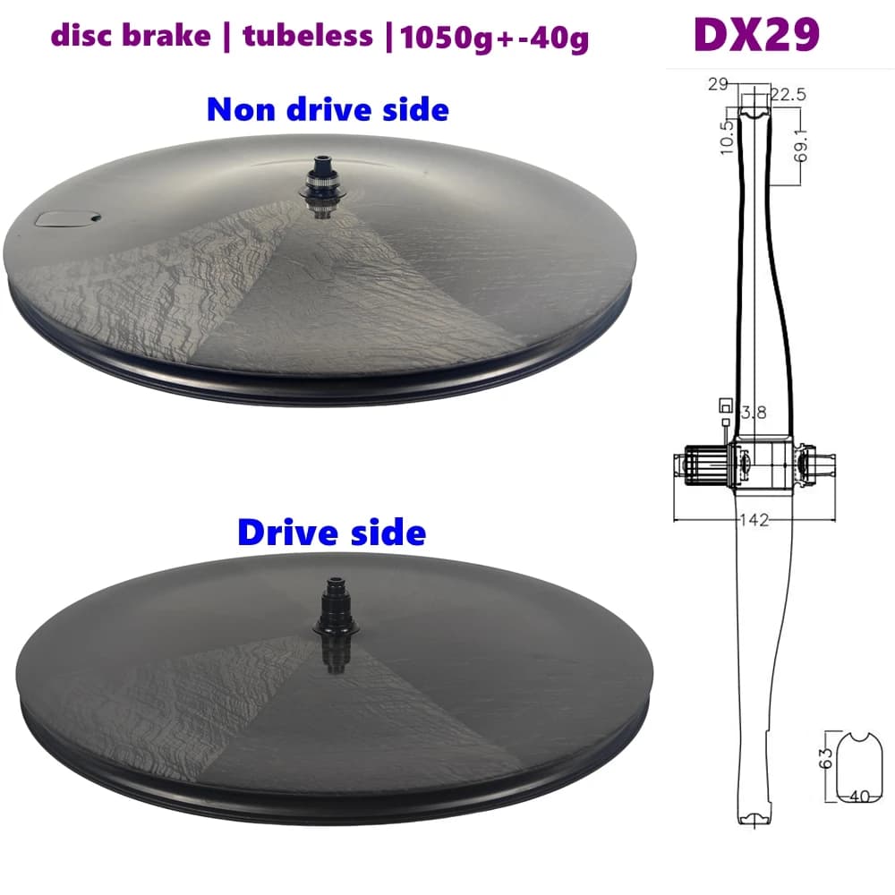 BIKEDOC DX29 Ruota a disco in carbonio leggero 700C Set di ruote a disco Ruote per bici da corsa con freno a disco Tubeless