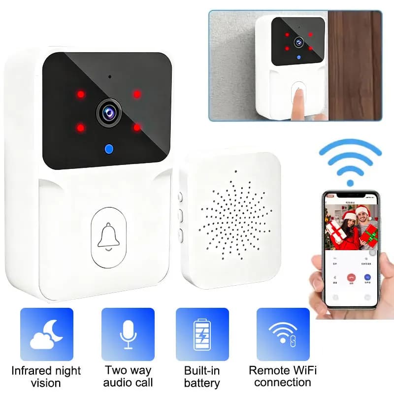 Campanello video intelligente con batteria, batteria a lunga durata, visione notturna a infrarossi, interfono bidirezionale, monitoraggio remoto