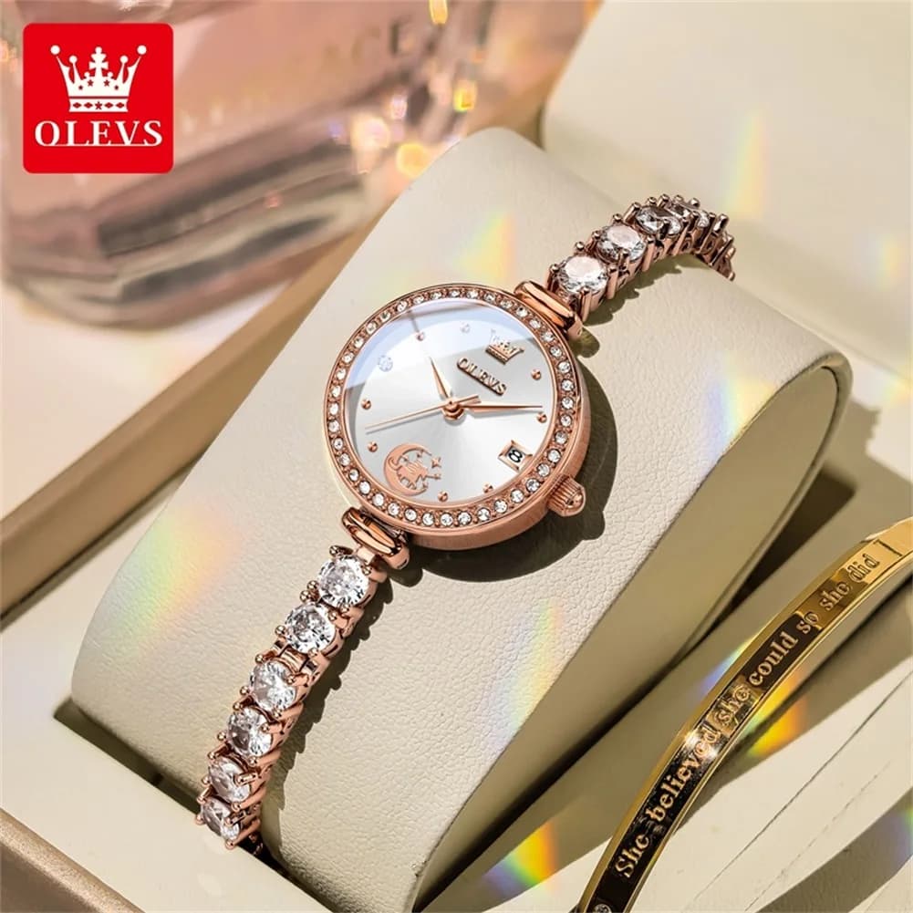 OLEVS 2998 Elegance Quartz Movement Watch For Women Star Moon Unicorn 30m Waterproof Minimalist Dial Romance Calendar Watch