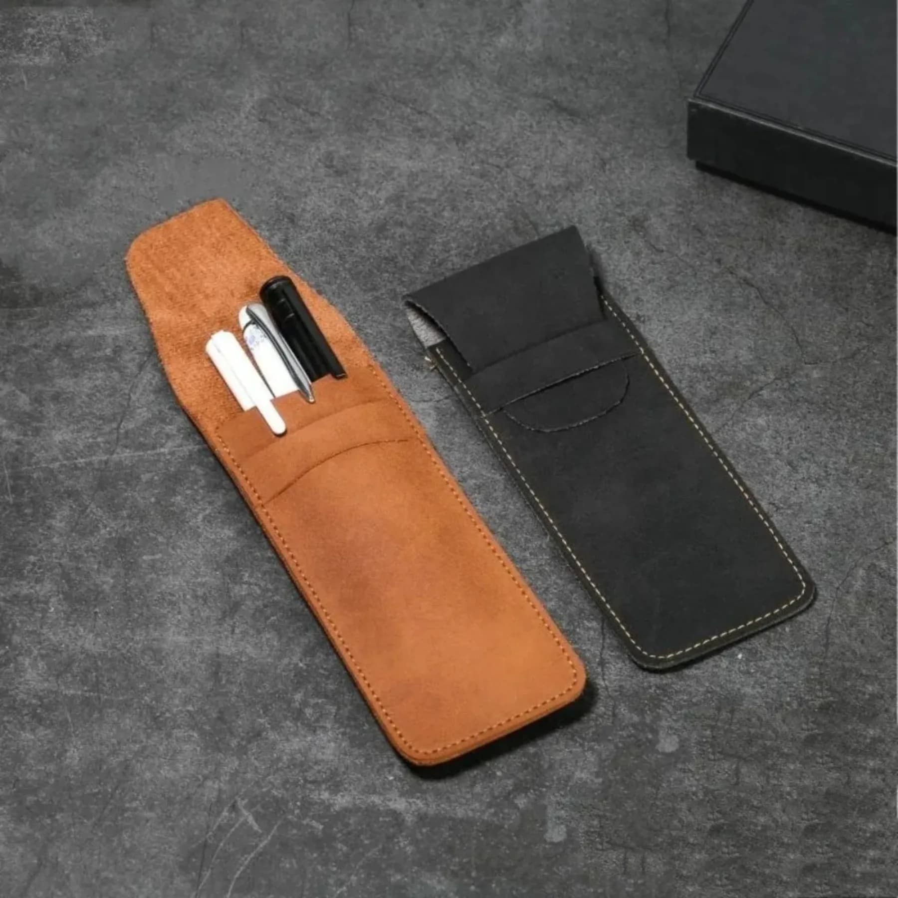 Vintage Frosted PU Leather Flap Pen Case High-end Fountain Pen Protective Sleeve Large Capacity Double Set of Pen Case