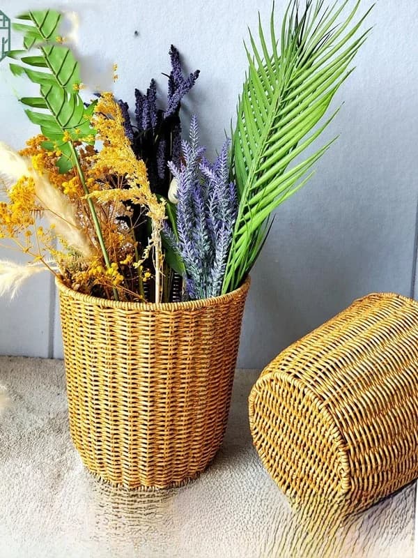 Cesto portaoggetti rotondo in rattan intrecciato, cestino per rifiuti da cucina, cesto portaoggetti di piccole, medie e grandi dimensioni, per uso domestico e commerciale, portafrutta.