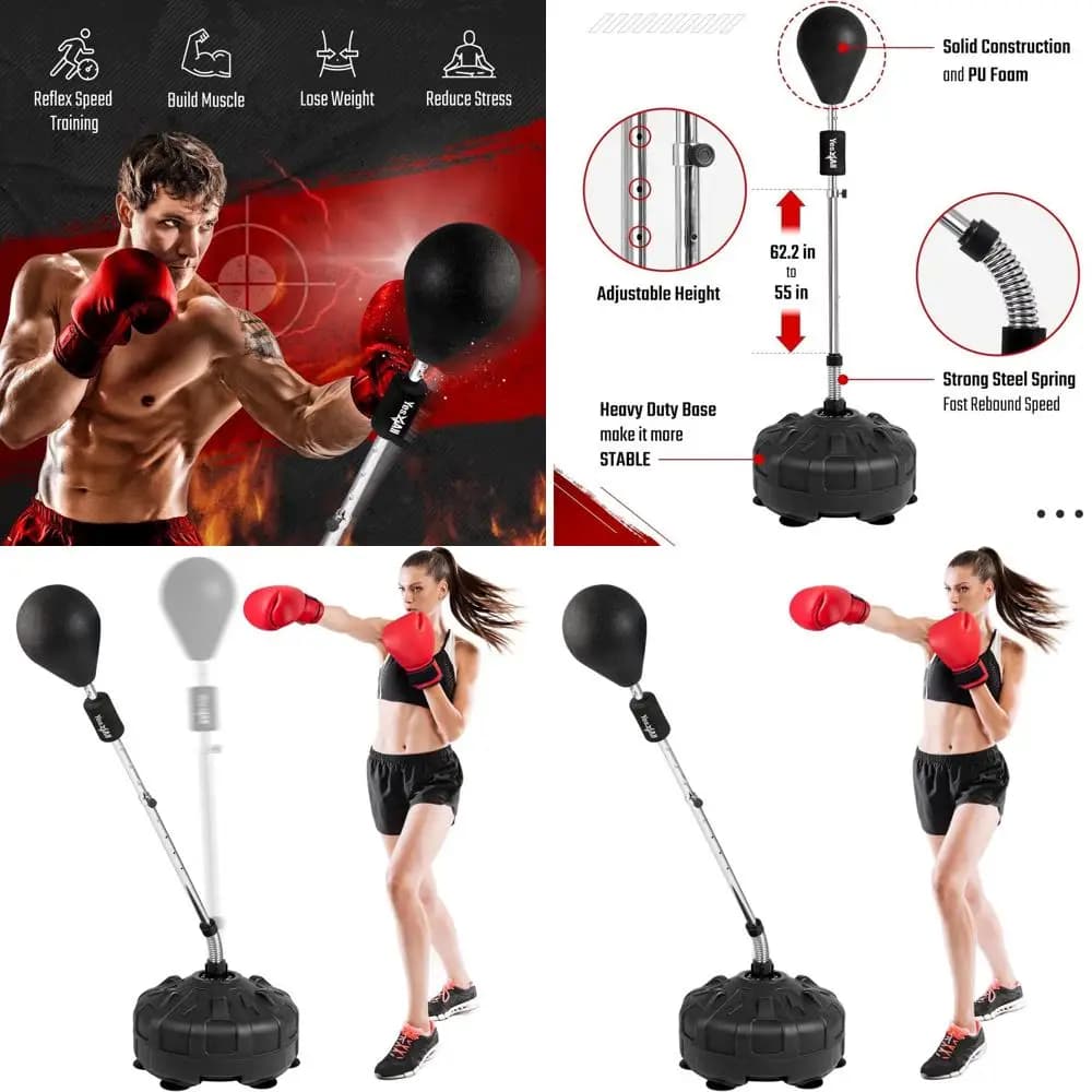 Boxing bag with support, Adjustable height, Boxing and MMA equipment with PU Leather Reflective Ball for Home Gym