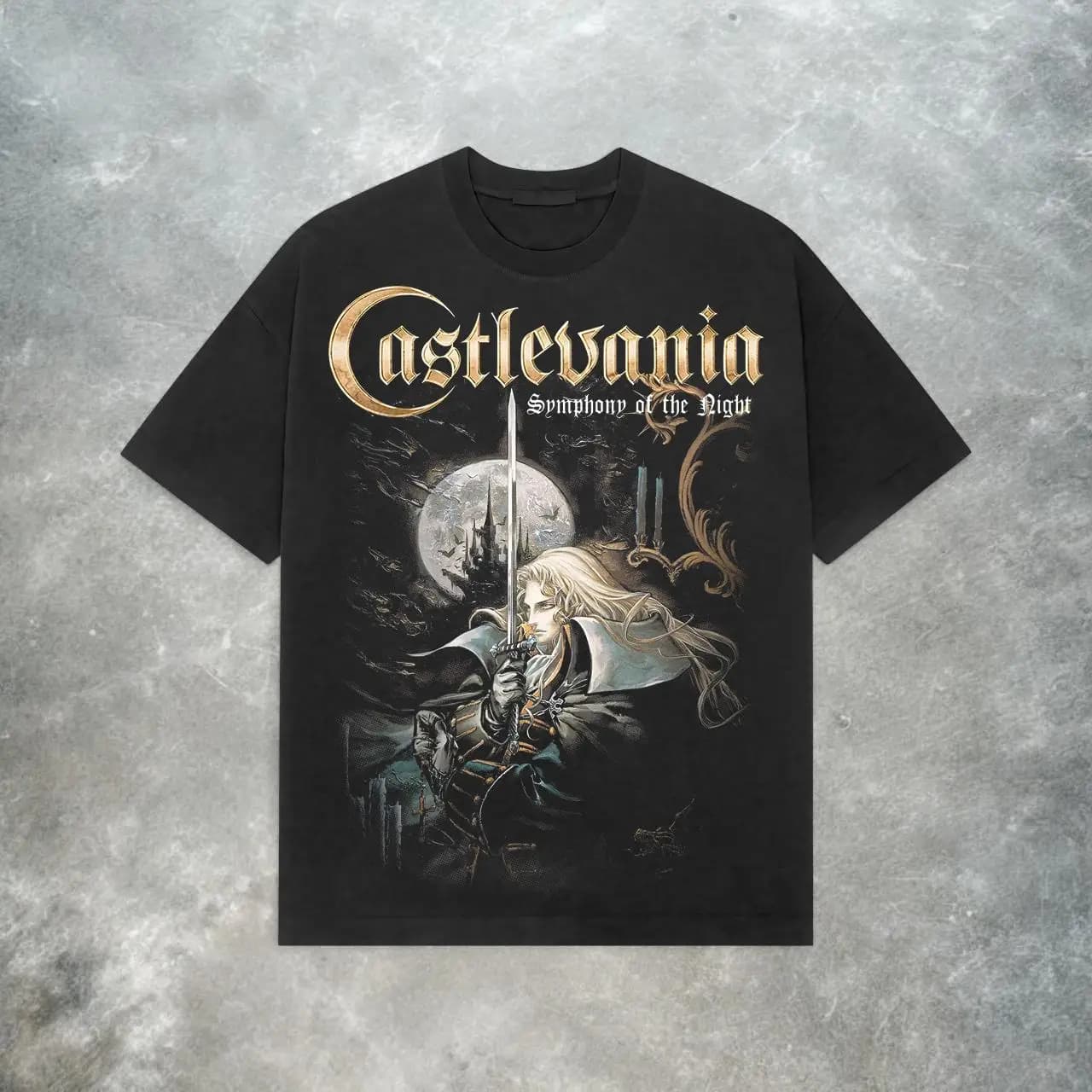 T-Shirt Castlevania per Uomo, Stile Dracula Vampiro Gotico Horror, Grafica Anime, Manica Corta, Streetwear Casual, Maglietta da Gaming