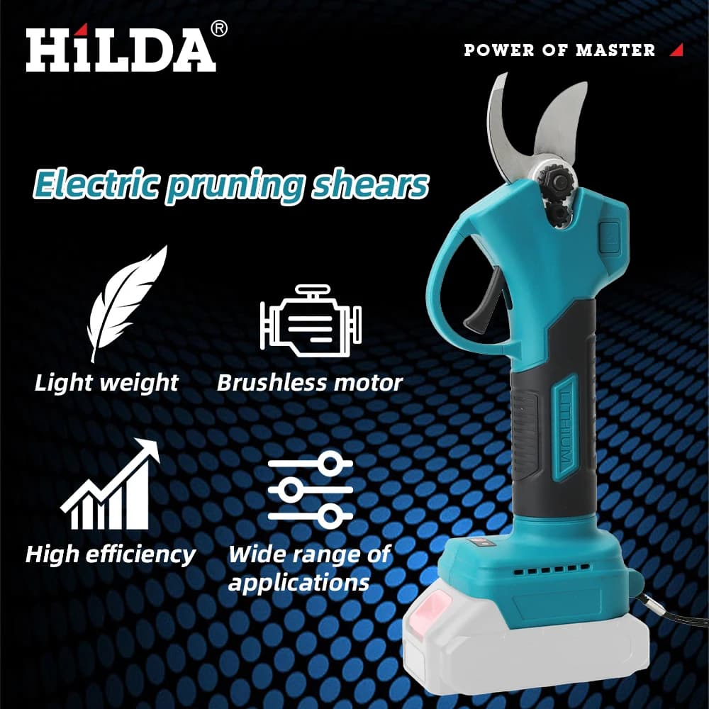 HILDA 18V Brushless Cordless Electric Pruning Shears Rechargeable Fruit Tree Branch Cutter Portable Garden Trimming Scissors