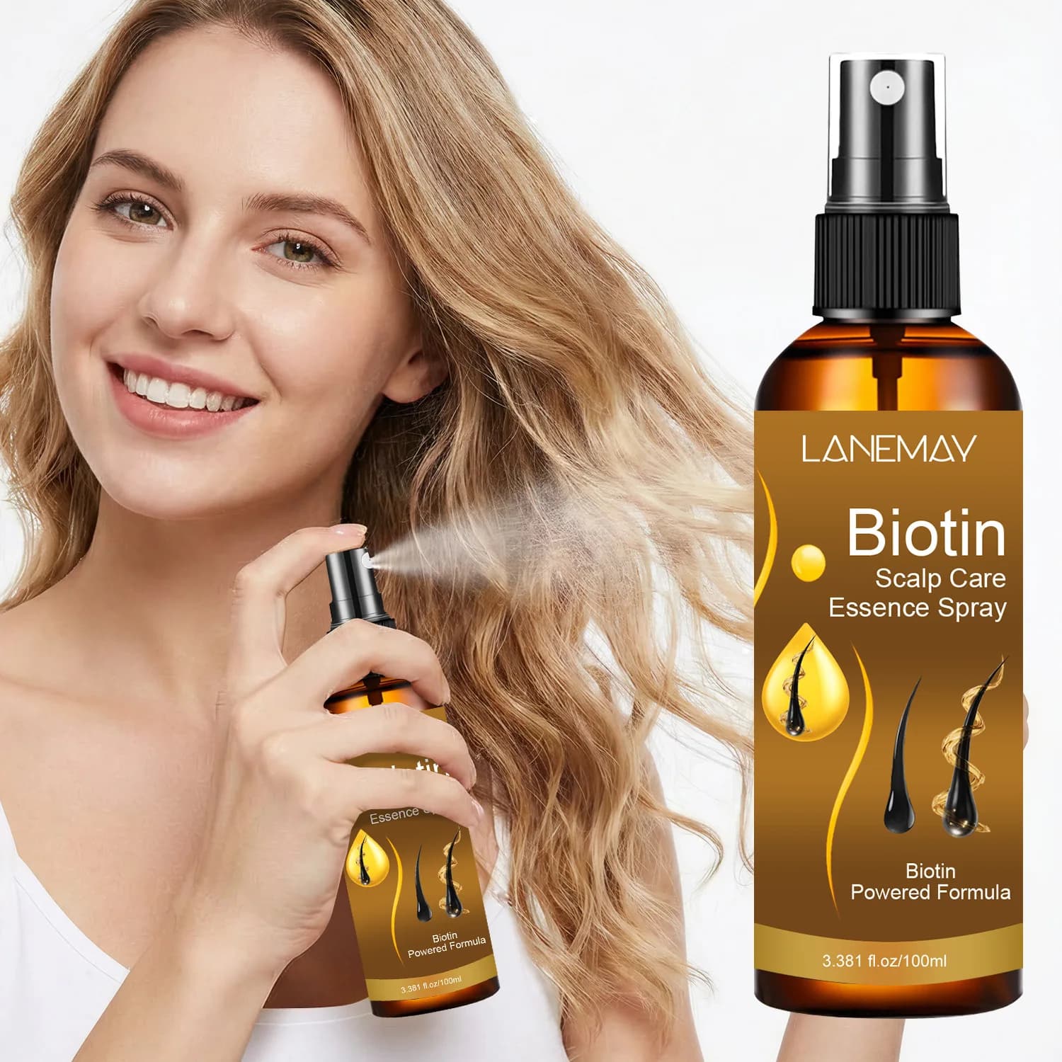 Spray Essenza per la Cura del Cuoio Capelluto alla Biotina - Idrata in Profondità, Protegge Capelli e Follicoli, Prevenendo la Caduta dei Capelli 100ml