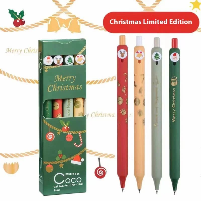 Zennyth 4 Pz/set Natale Edizione Limitata Penna Gel Kawaii Press Button Pen 0.5mm Nero Penne A Sfera Studente Regalo di Cancelleria