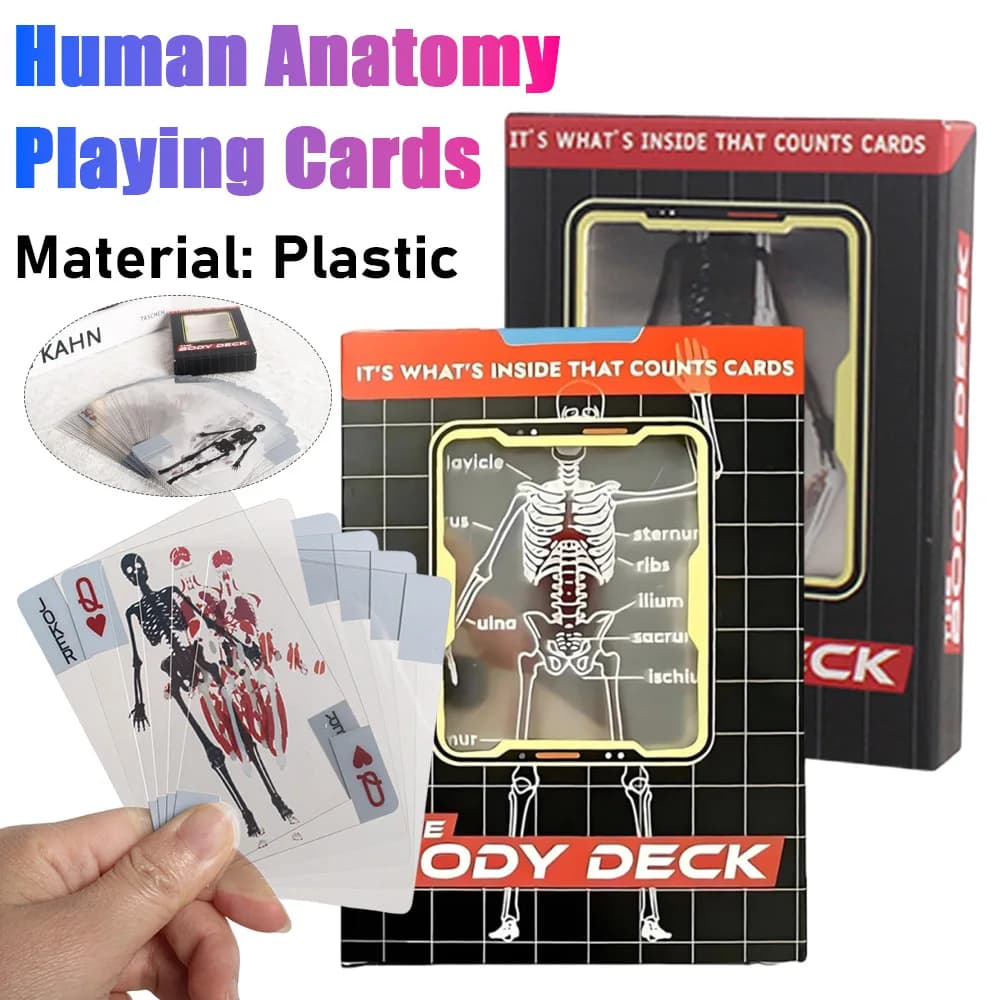 1-3PCS Anatomia umana Carte da poker Il corpo Mazzo Scheletro Carte da gioco Carte da gioco in plastica impermeabili Divertimento gioco da tavolo di Halloween
