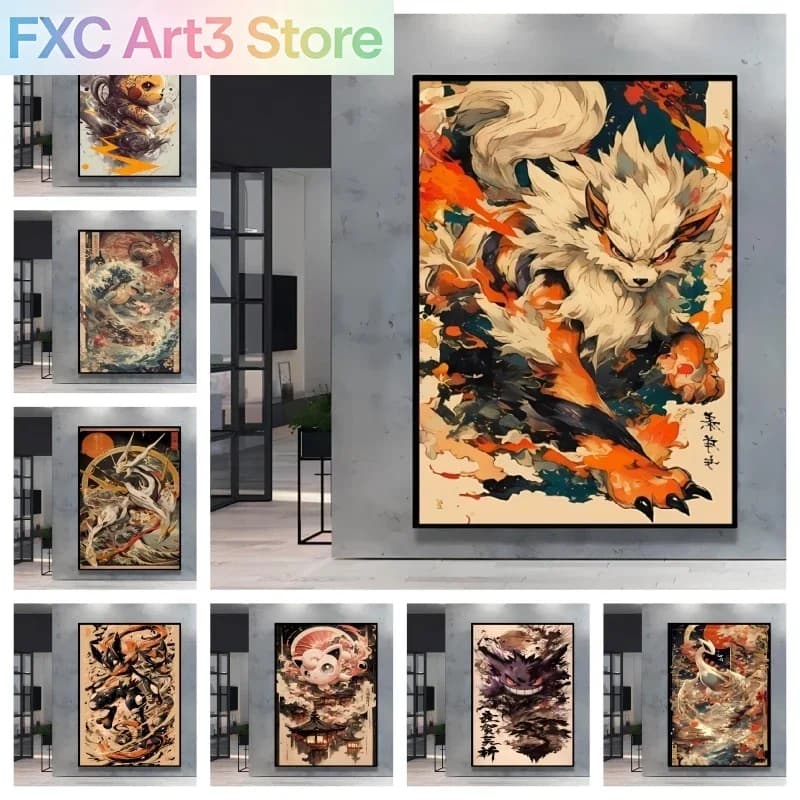 1PC frameless, Paintings High Quality Pokemon Arcanine Pikachu Wall Painting with Unique Designs and Gorgeous Colors Addin