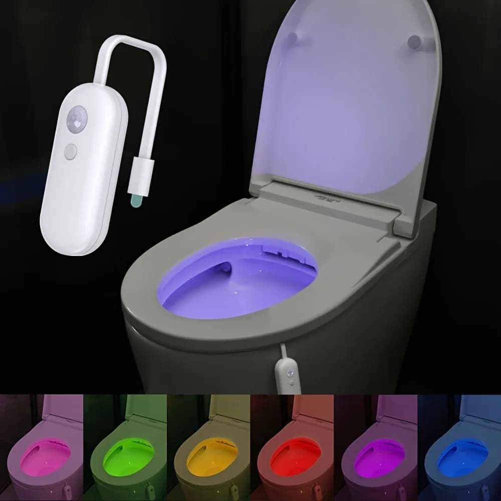 Confezione da 1 luci notturne per WC con sensore di movimento - Luce da bagno a LED che cambia 8 colori, accensione/spegnimento automatico IP65 per sedile WC - 500 mAh R