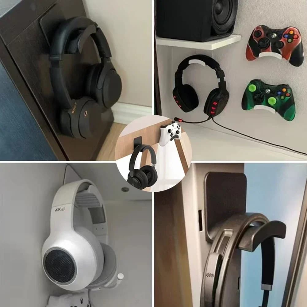 1PCS Headphone Stand Wall Mount Perforated-free Gaming Rack Table Hanging Storage Hook Support Stand Under Stand Hook