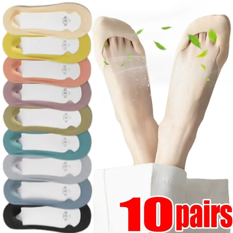 1/10 paia di calzini invisibili estivi da donna, calzini sottili a barca per scarpe basse, antiscivolo, assorbono il sudore, traspiranti, in cotone, comodi, da uomo