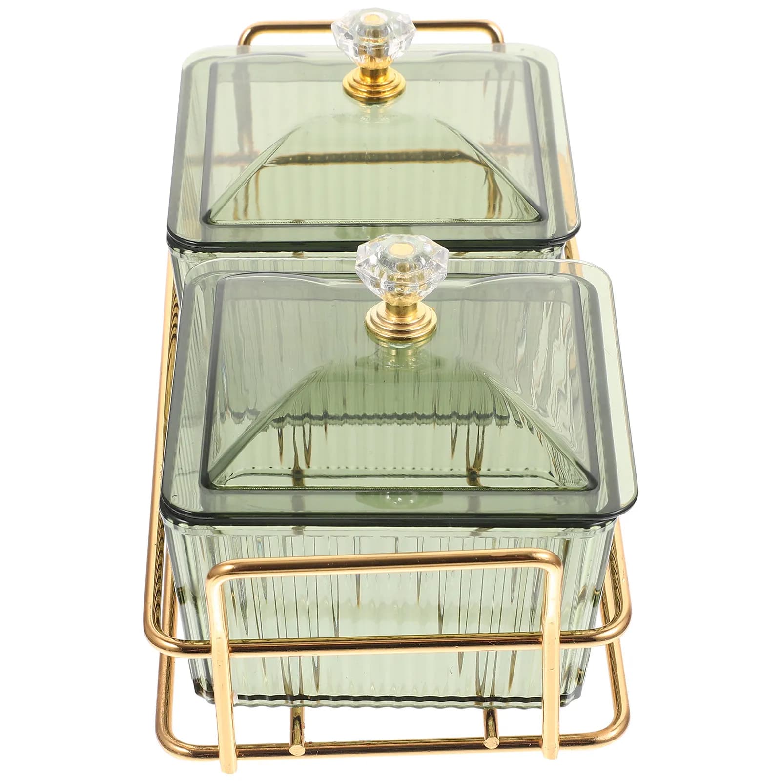 1Set Crystal Clear Metal Frame Divided Snack Tray with 2 Compartments for Dried Fruits Nuts Candies Cookies Party Wedding
