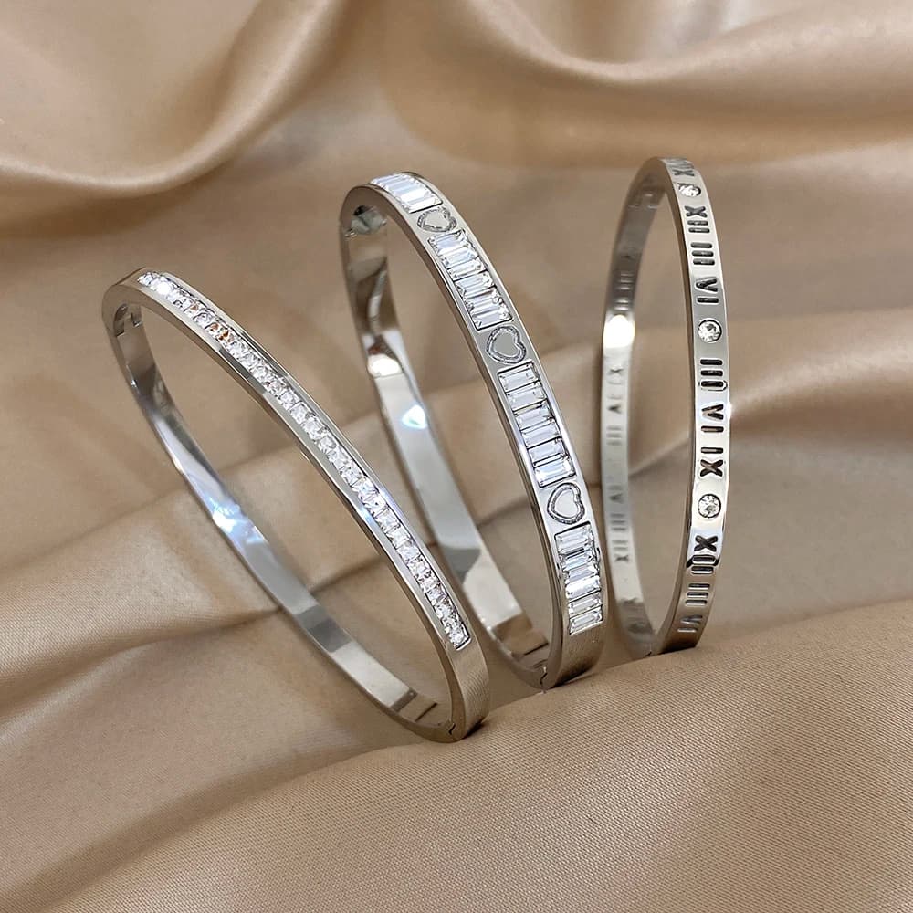 Greatera Simple Sliver Color Series Fine Cuff Bangle Heart-shaped Personality Numerals Design Women's Jewelry Bracelets Party