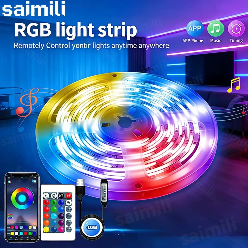 1-30 m USB 5V LED light strips with 24 keys Bluetooth remote control, RGB flexible diode tape for room decoration, TV backlight