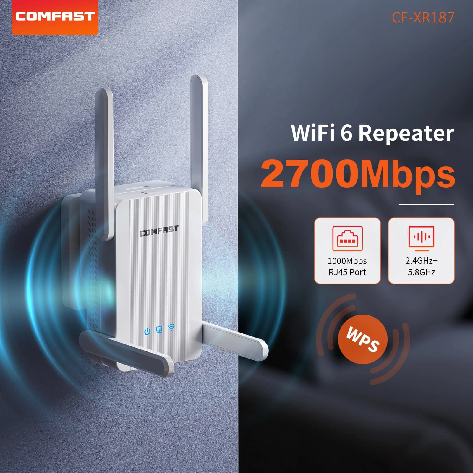 Comfast 2700Mbps Ripetitore Wifi WIFI 6 Amplificatore di segnale Wi-Fi 2.4 + 5.8GHz Range Extender Wi-Fi Modalità AP/Ripetitore/Rota WPS