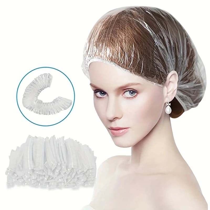 Pack of 100 Shower Headphones, Elastic and Waterproof, HDPE Transparent for Spa, Hotel, Domestic Use, Also As Dust Covers