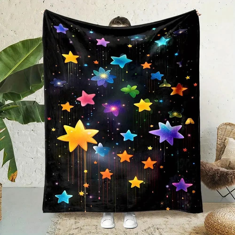 Colorful star pattern Flannel printed blanket suitable for all seasons suitable for living room office sofa and travel