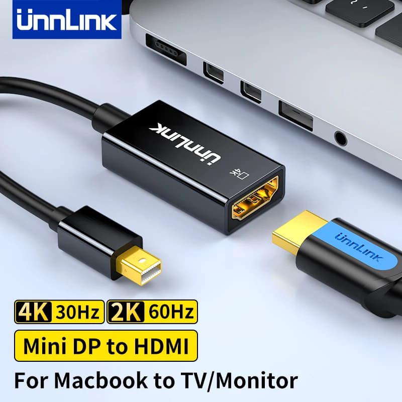 Unnlink 4K Mini DP a HDMI Cavo adattatore Convertitore DisplayPort a HDMI da maschio a femmina per MacBook Pro Air Mac Surface Pro