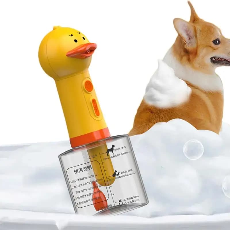 Anatra gialla Pulizia degli animali domestici Macchina elettrica per schiuma Detergente per schiuma per animali domestici Dispenser per shampoo per cani Spruzzatore di sapone schiumogeno Accessori per il lavaggio