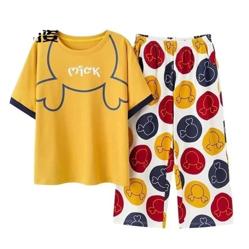Pigiama con stampa Set estivo da donna T-shirt a maniche corte Pantaloni corti Set da due pezzi Casual Sottile Abbigliamento per la casa Abiti da studente Grado
