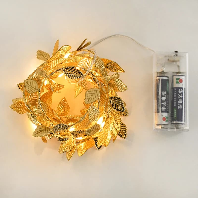 1PC 2M 20LED Golden Piccole Foglie Fata Luce Batteria Powerd Led Filo di Rame Luci Della Stringa Per La Cerimonia Nuziale Festa A Casa FAI DA TE decorazioni di Natale