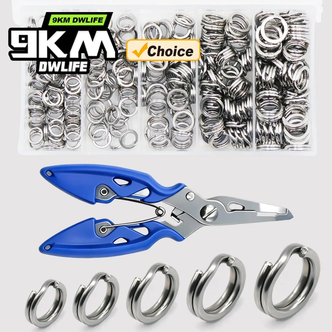 9KM Fishing Split Rings with Plier Kit 260-280pcs Fishing Ring Lure Connector Stainless Steel Split Ring Saltwater Freshwater