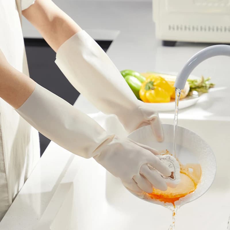 Guanti in nitrile bianco Guanti estesi e durevoli per il lavaggio della cucina Strumenti per la pulizia della casa impermeabili Accessori per la casa