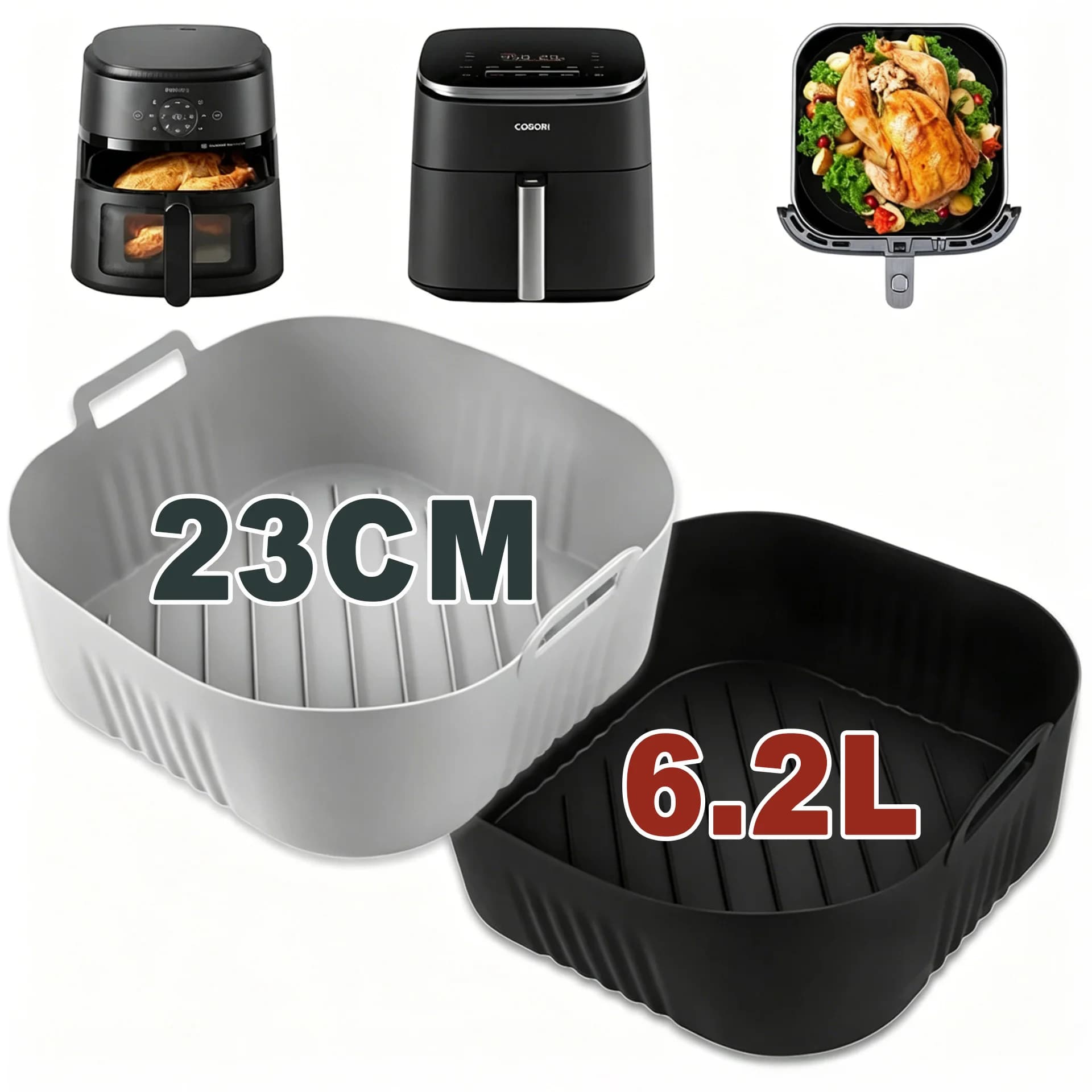 Stampo in Silicone Antiaderente Riutilizzabile da 23CM per Friggitrice ad Aria Philips Serie 2000 NA230/00 6.2L, Cosori Turboblaze 6L, Clearblaze 6.2L